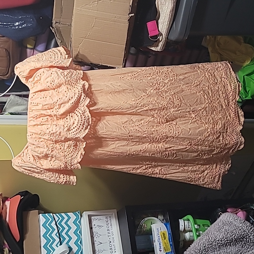 Altar'd State Lace Crochet Peach Color Dress Off Or On the Shoulder Size Medium